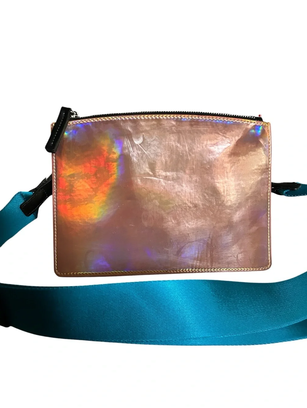 SJP Sarah Jessica Parker Crossbody Bag Clutch Iridescent Peach with Teal Strap - Picture 3 of 8